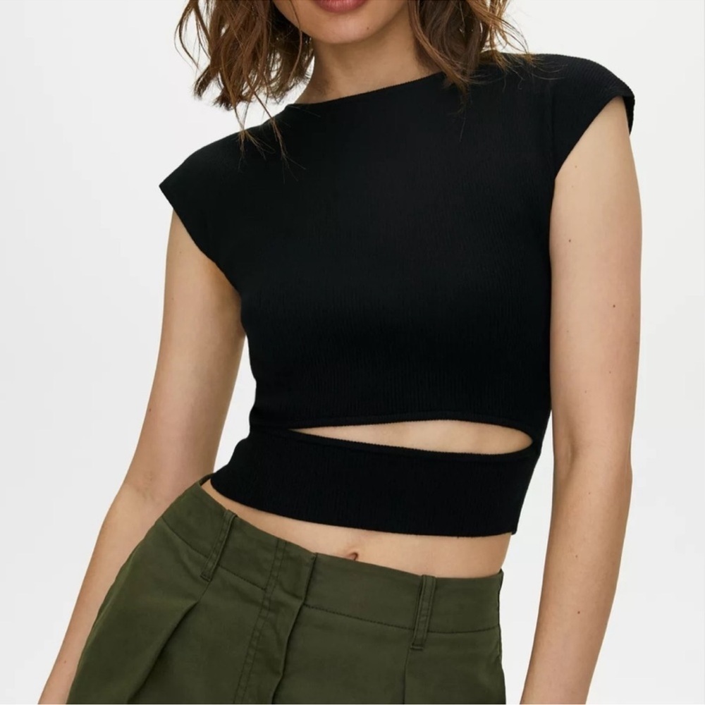 Aritzia Wilfred Knit Cut-Out Top Yacine Black XS